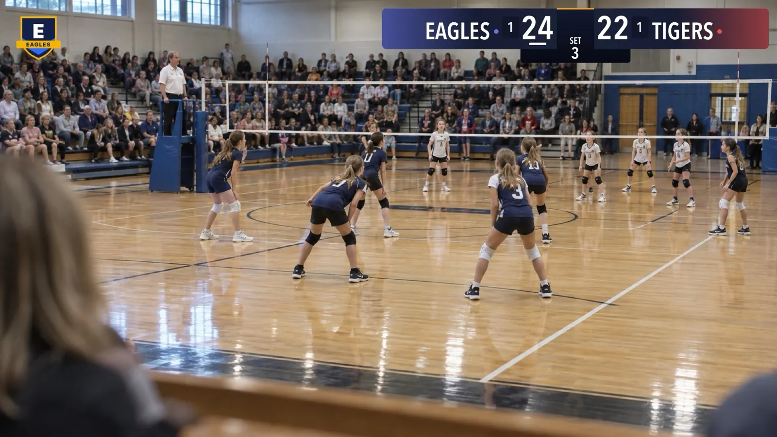 The scoreboard placed top right, and the Eagles crest moved to the top left