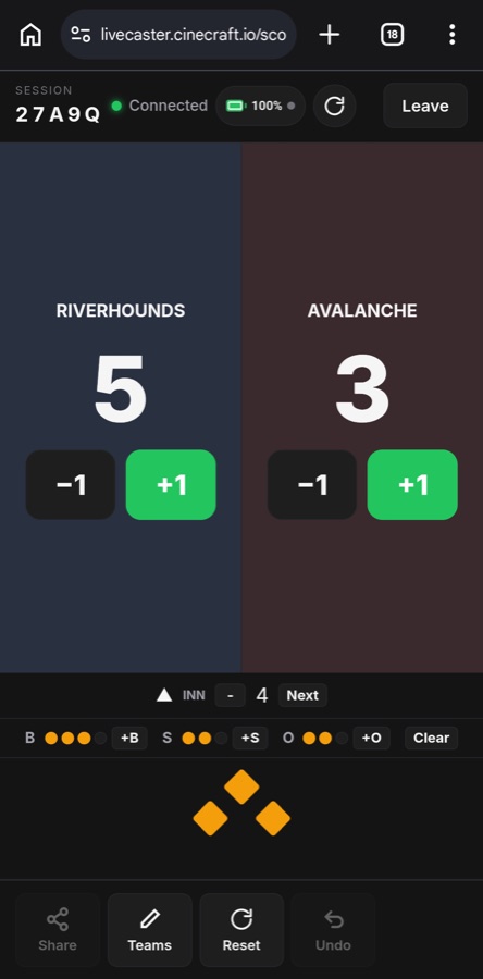 The remote scorer running in a phone browser during a baseball game